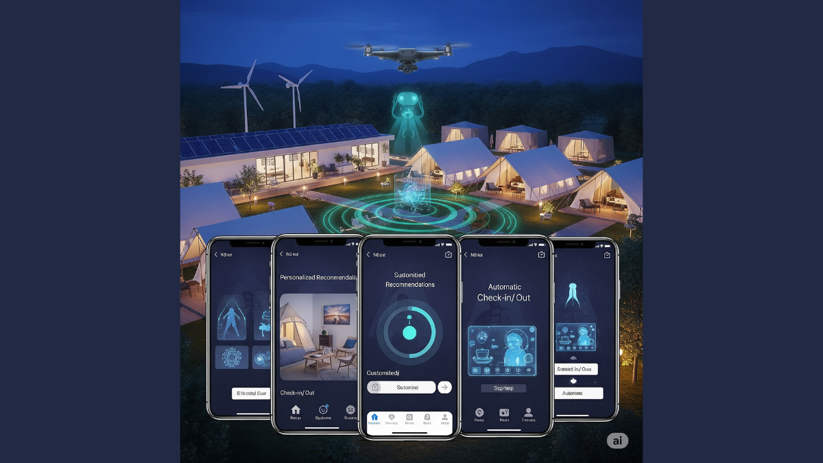 Campeggio moderno con integrazione tecnologica per migliorare l'esperienza degli ospiti attraverso l'intelligenza artificiale